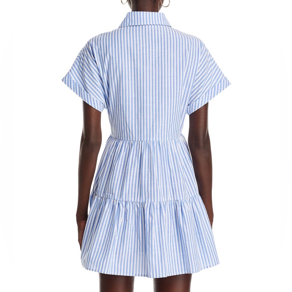 Aqua Bloomingdales Tiered Short Sleeve Shirtdress Blue White Stripes Small - Picture 2 of 9